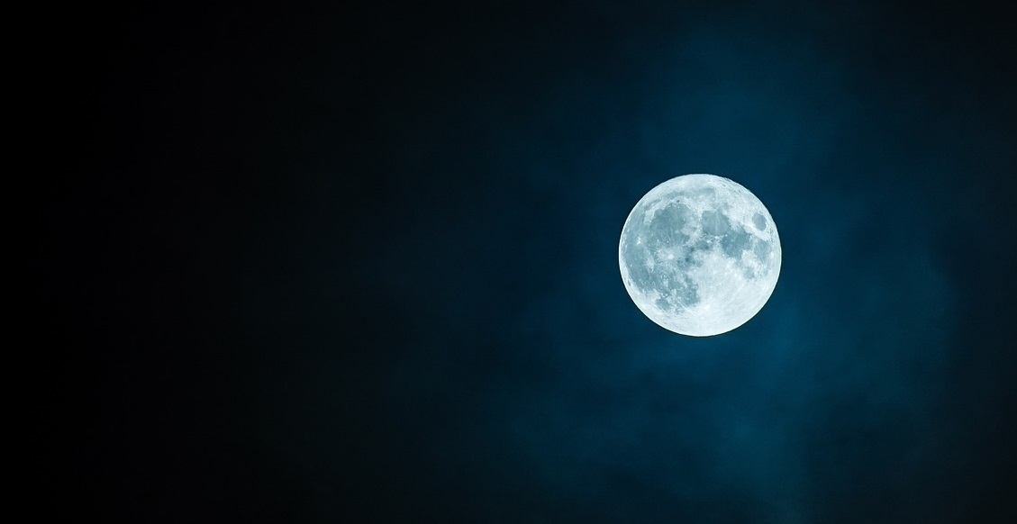 Full Moon, blue and white in color